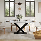 Mesa de comedor rectangular moderna con tablero de piedra sinterizada brillante, mesa de cocina blanca