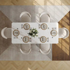 Mesa de comedor rectangular moderna con tablero de piedra sinterizada brillante, mesa de cocina blanca