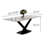 Mesa de comedor rectangular moderna con tablero de piedra sinterizada brillante, mesa de cocina blanca
