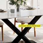 Mesa de comedor rectangular moderna con tablero de piedra sinterizada brillante, mesa de cocina blanca