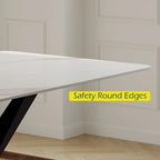 Mesa de comedor rectangular moderna con tablero de piedra sinterizada brillante, mesa de cocina blanca