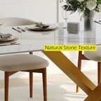 Mesa de comedor rectangular moderna con tablero de piedra sinterizada brillante, mesa de cocina blanca