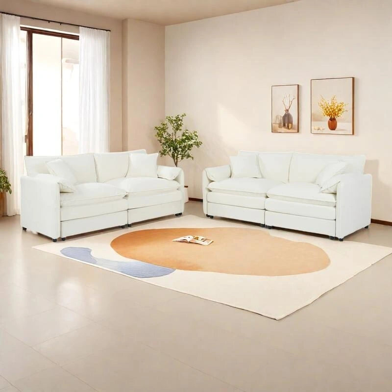 75.59 Sofá biplaza de chenilla nube con asiento profundo y 4 almohadas