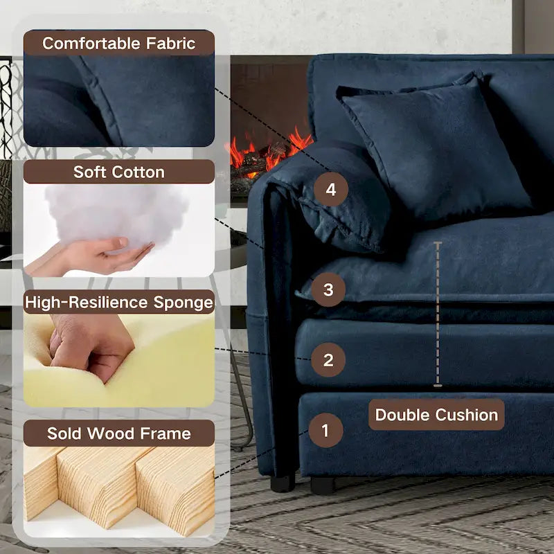 75.59 Sofá biplaza de chenilla nube con asiento profundo y 4 almohadas