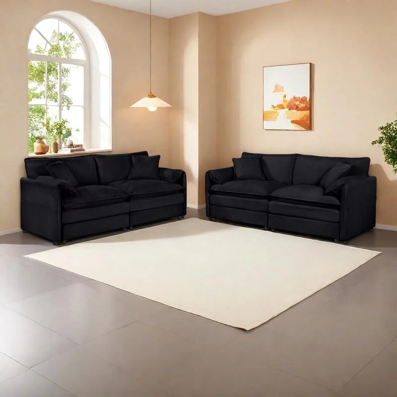 75.59 Sofá biplaza de chenilla nube con asiento profundo y 4 almohadas
