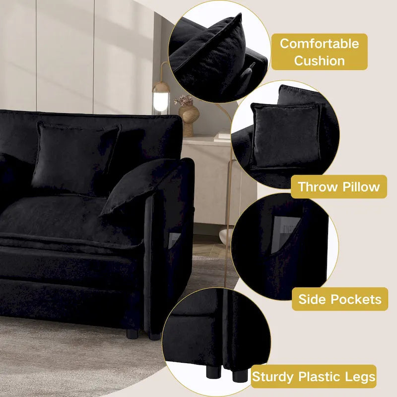 75.59 Sofá biplaza de chenilla nube con asiento profundo y 4 almohadas
