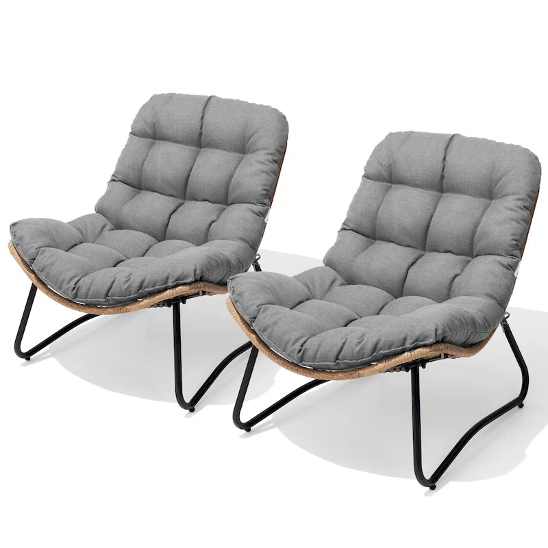 Sillones Papasan para Exterior con Cojín Acolchado Grueso de Ratán PE para Patio