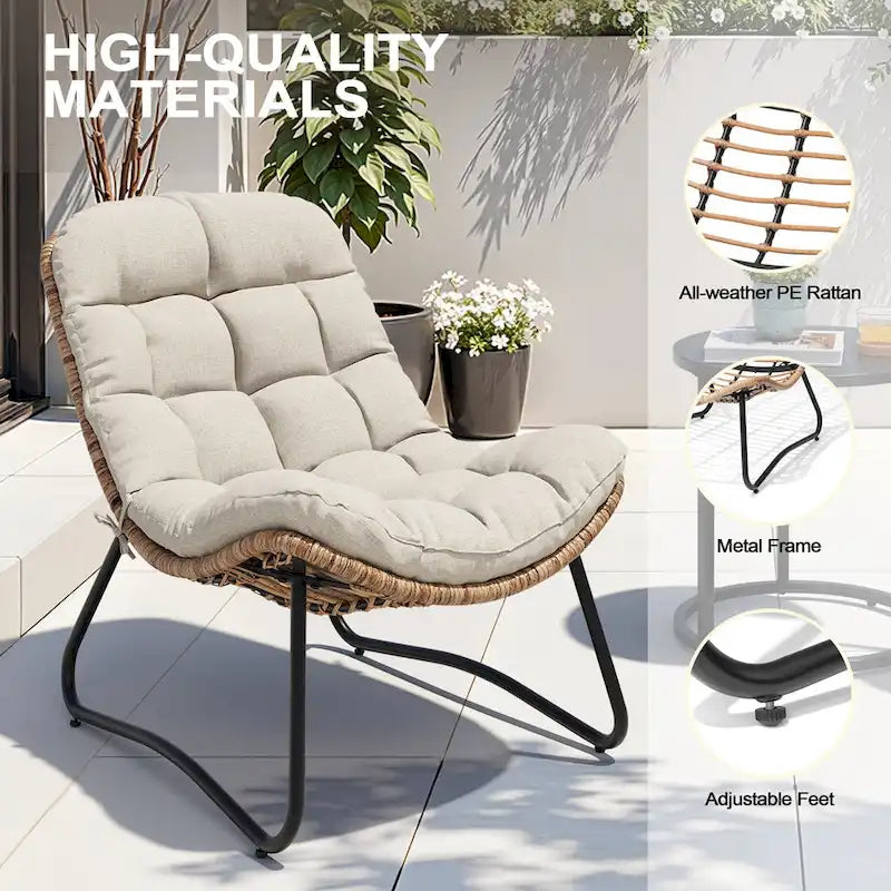 Sillones Papasan para Exterior con Cojín Acolchado Grueso de Ratán PE para Patio