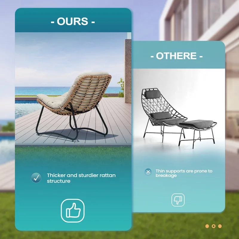 Sillones Papasan para Exterior con Cojín Acolchado Grueso de Ratán PE para Patio