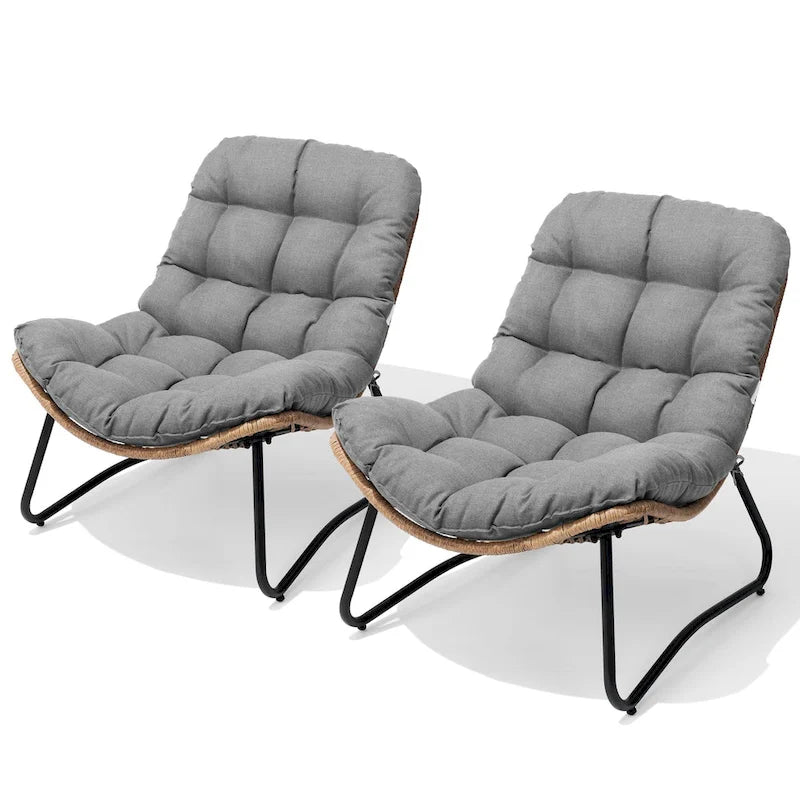 Sillones Papasan para Exterior con Cojín Acolchado Grueso de Ratán PE para Patio