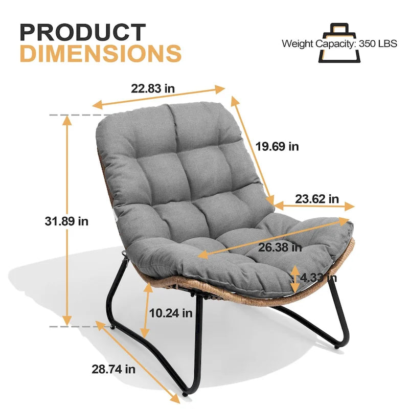 Sillones Papasan para Exterior con Cojín Acolchado Grueso de Ratán PE para Patio