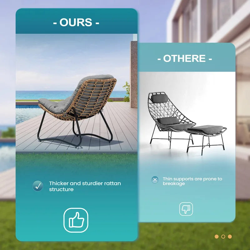 Sillones Papasan para Exterior con Cojín Acolchado Grueso de Ratán PE para Patio
