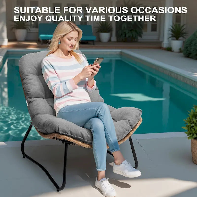 Sillones Papasan para Exterior con Cojín Acolchado Grueso de Ratán PE para Patio