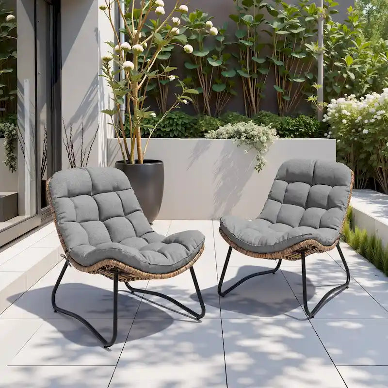 Sillones Papasan para Exterior con Cojín Acolchado Grueso de Ratán PE para Patio