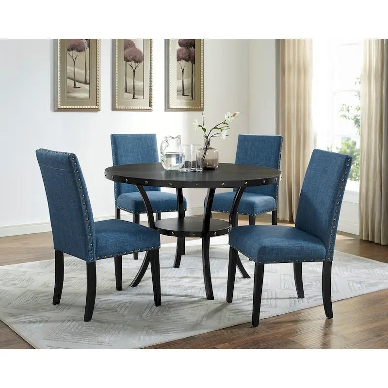 Juegos de mesa y sillas de comedor modernos de mediados de siglo Juegos de mesa de comedor de cocina rústica con remaches de latón y patas de metal
