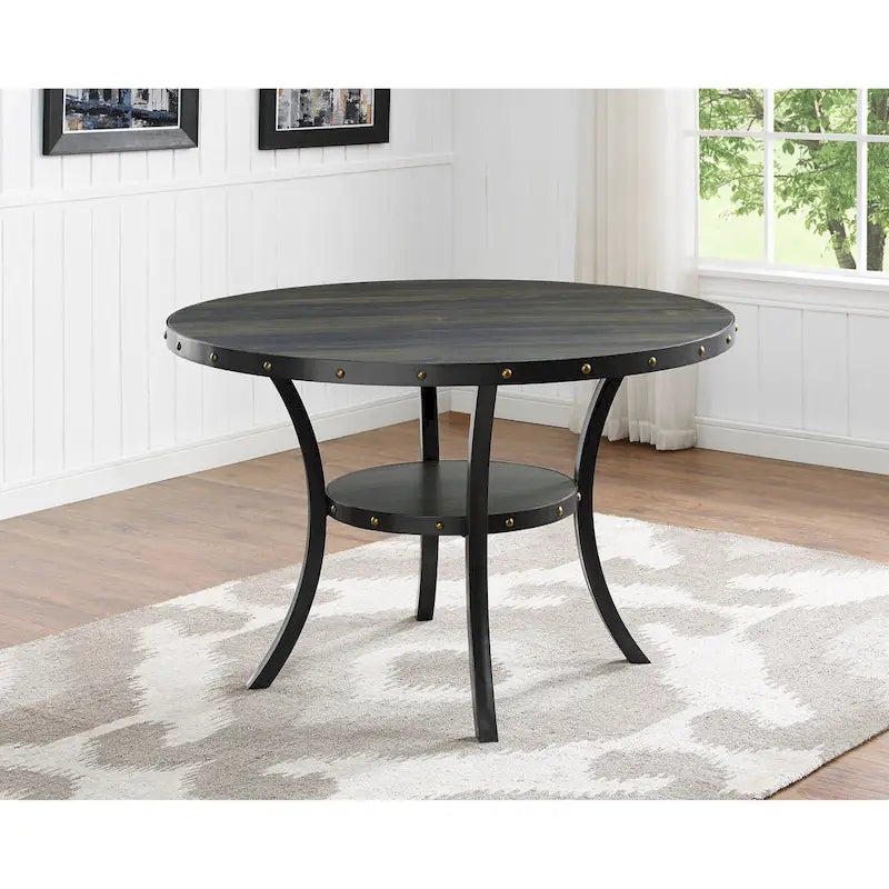 Juegos de mesa y sillas de comedor modernos de mediados de siglo Juegos de mesa de comedor de cocina rústica con remaches de latón y patas de metal