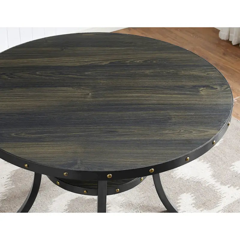 Juegos de mesa y sillas de comedor modernos de mediados de siglo Juegos de mesa de comedor de cocina rústica con remaches de latón y patas de metal