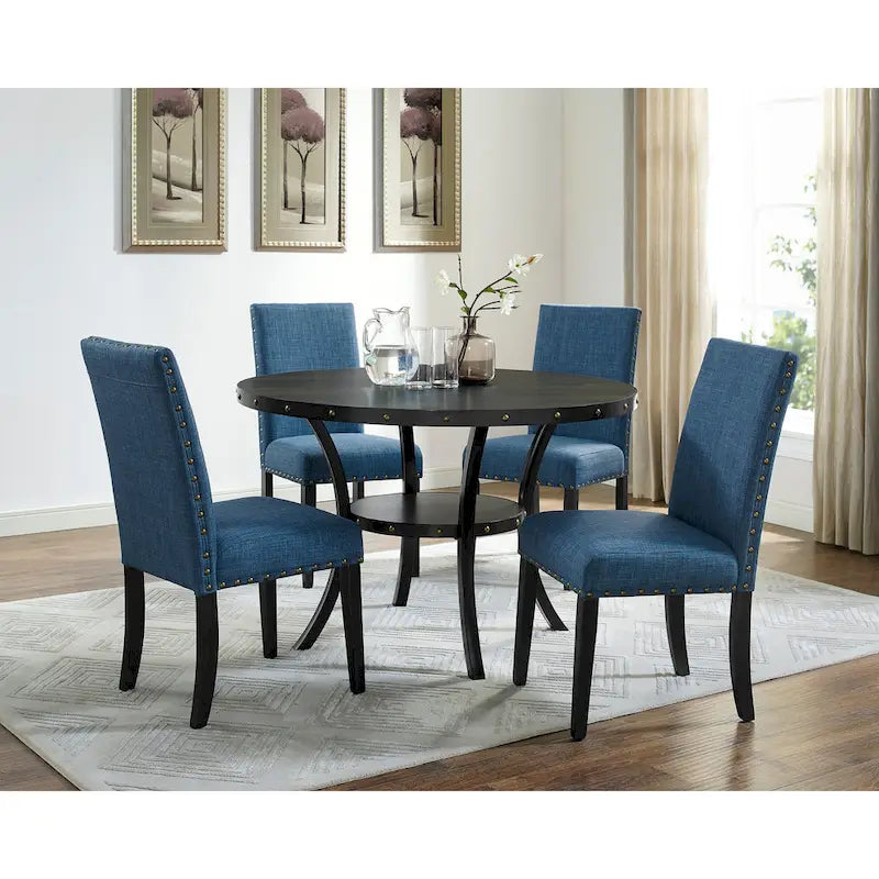 Juegos de mesa y sillas de comedor modernos de mediados de siglo Juegos de mesa de comedor de cocina rústica con remaches de latón y patas de metal