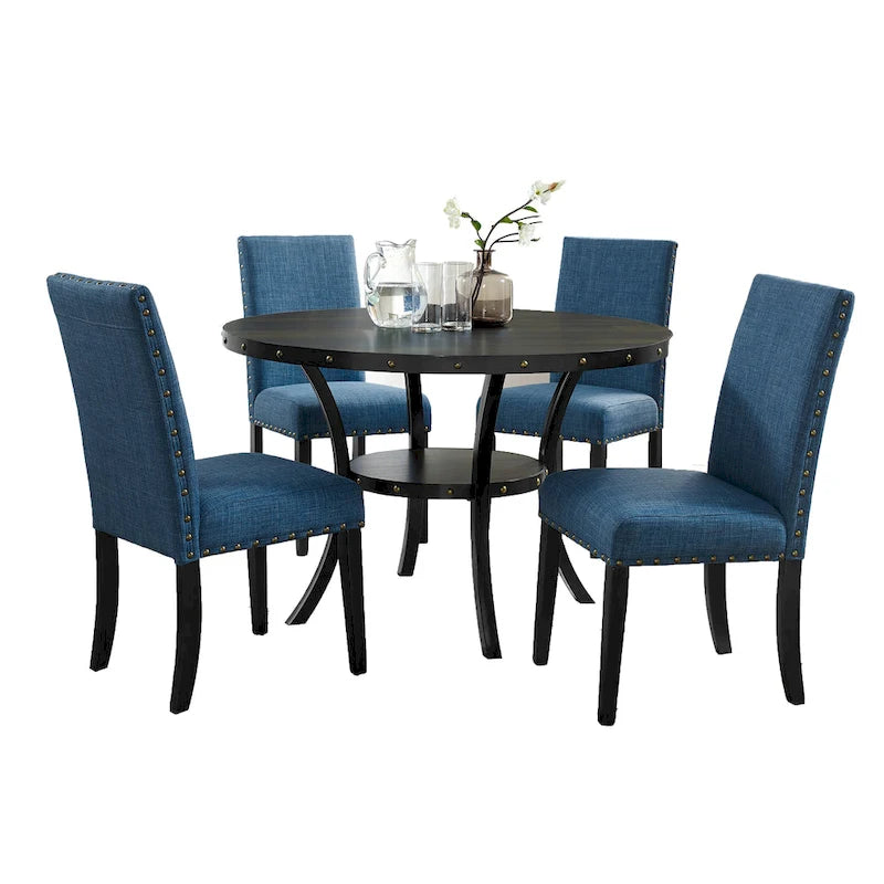 Juegos de mesa y sillas de comedor modernos de mediados de siglo Juegos de mesa de comedor de cocina rústica con remaches de latón y patas de metal