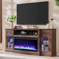 Mueble para TV de 80 pulgadas estilo casa de campo con chimenea, centro de entretenimiento