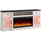 Mueble para TV de 80 pulgadas estilo casa de campo con chimenea, centro de entretenimiento