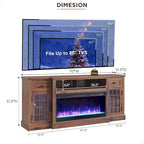 Mueble para TV de 80 pulgadas estilo casa de campo con chimenea, centro de entretenimiento