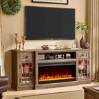 Mueble para TV de 80 pulgadas estilo casa de campo con chimenea, centro de entretenimiento
