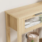 Mesa Consola Rústica con 2 Cajones de Cristal y Estante para Recibidor o Sala de Estar