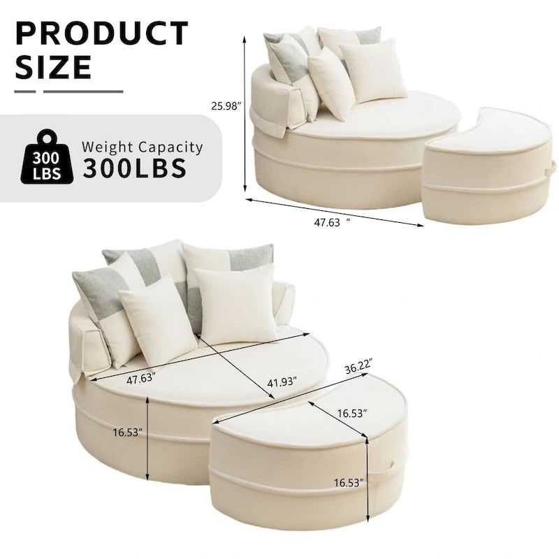 Sillón moderno redondo con barril y otomana - Sofá de terciopelo