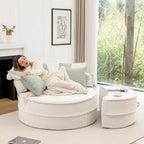 Sillón moderno redondo con barril y otomana - Sofá de terciopelo
