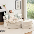 Sillón moderno redondo con barril y otomana - Sofá de terciopelo