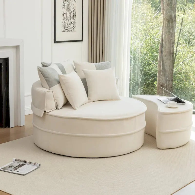 Sillón moderno redondo con barril y otomana - Sofá de terciopelo