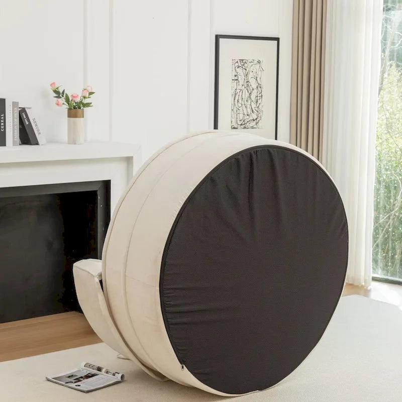 Sillón moderno redondo con barril y otomana - Sofá de terciopelo