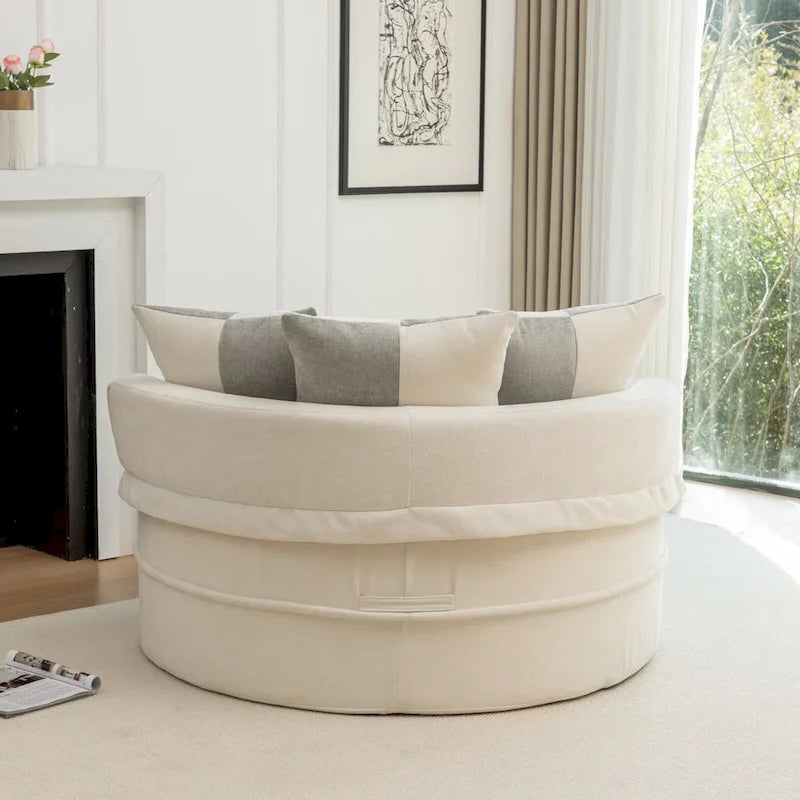 Sillón moderno redondo con barril y otomana - Sofá de terciopelo