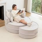 Sillón moderno redondo con barril y otomana - Sofá de terciopelo