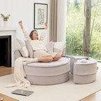 Sillón moderno redondo con barril y otomana - Sofá de terciopelo