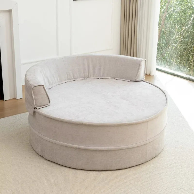Sillón moderno redondo con barril y otomana - Sofá de terciopelo