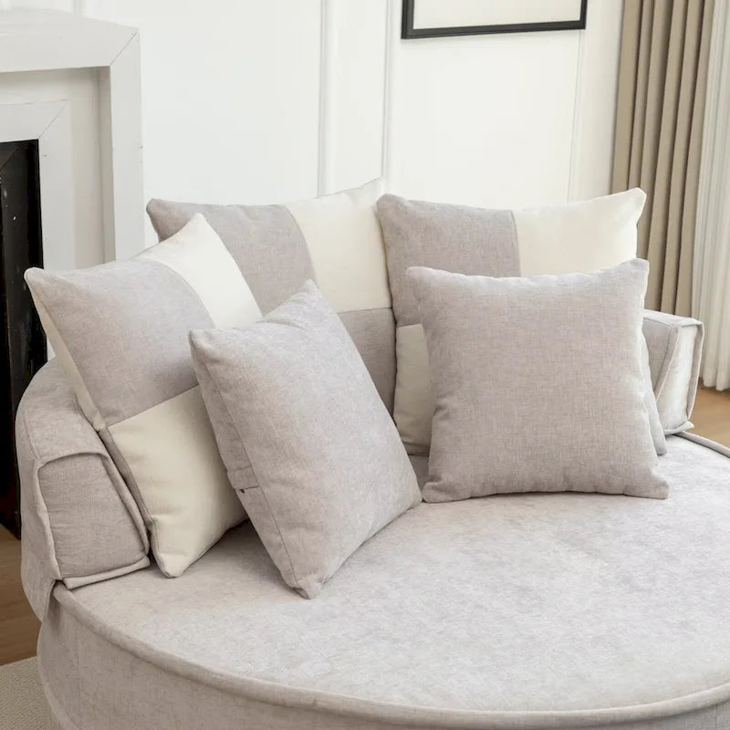 Sillón moderno redondo con barril y otomana - Sofá de terciopelo