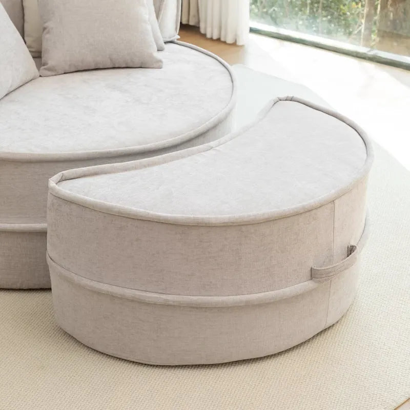 Sillón moderno redondo con barril y otomana - Sofá de terciopelo