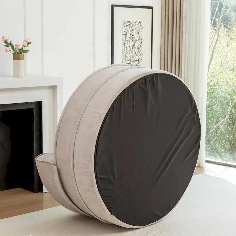 Sillón moderno redondo con barril y otomana - Sofá de terciopelo