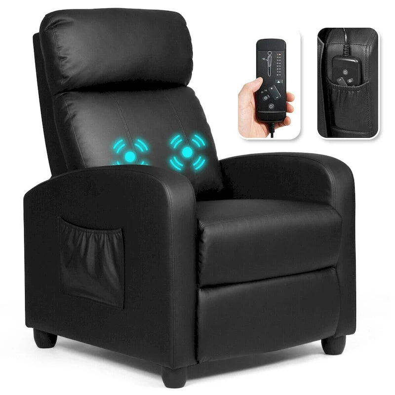 Sillón reclinable de masaje, sofá individual con asiento acolchado y reposapiés
