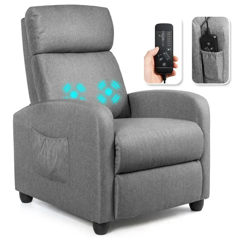 Sillón reclinable de masaje, sofá individual con asiento acolchado y reposapiés