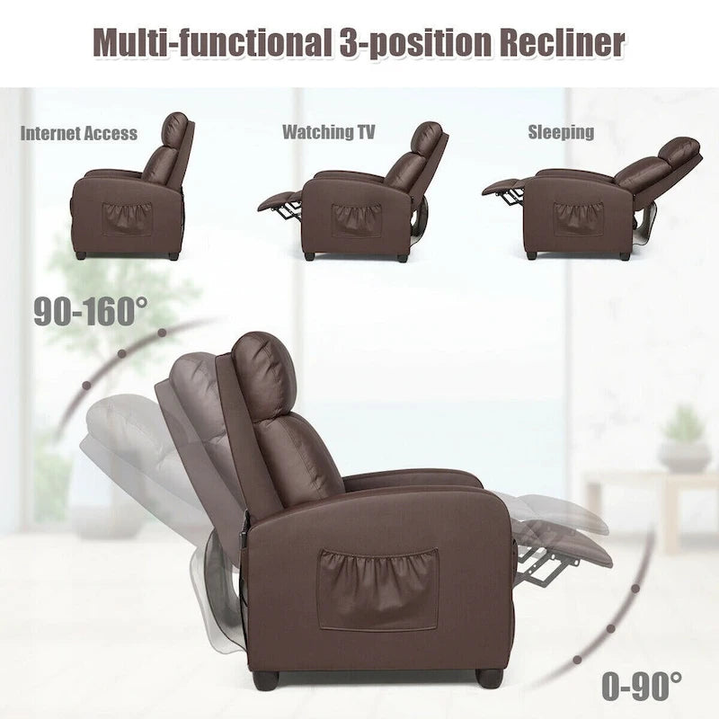 Sillón reclinable de masaje, sofá individual con asiento acolchado y reposapiés