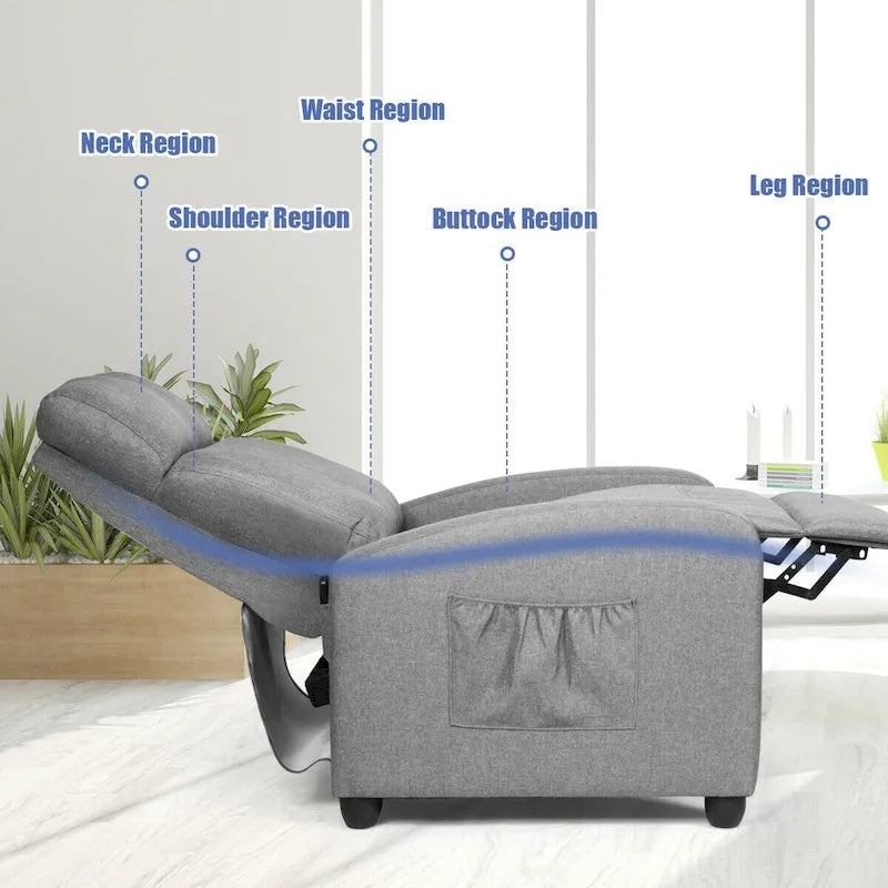 Sillón reclinable de masaje, sofá individual con asiento acolchado y reposapiés