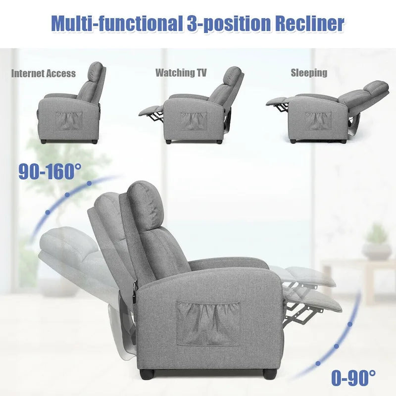 Sillón reclinable de masaje, sofá individual con asiento acolchado y reposapiés
