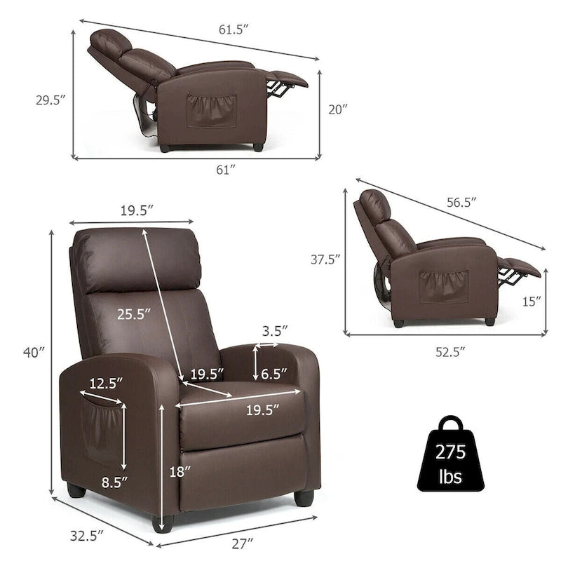 Sillón reclinable de masaje, sofá individual con asiento acolchado y reposapiés