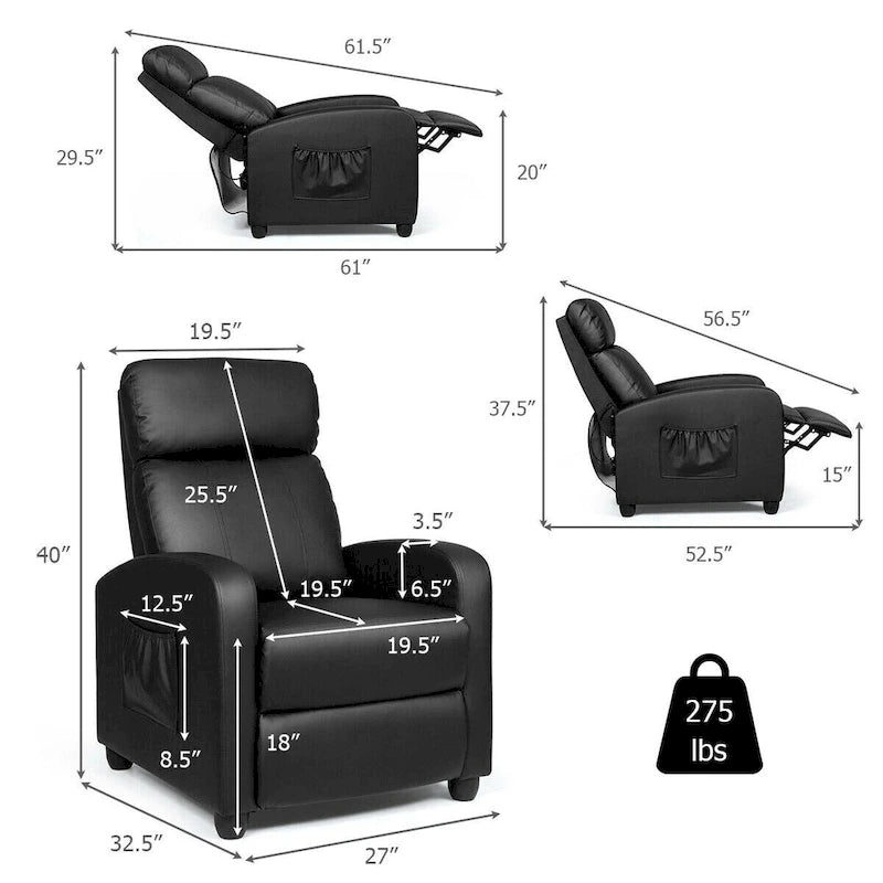 Sillón reclinable de masaje, sofá individual con asiento acolchado y reposapiés