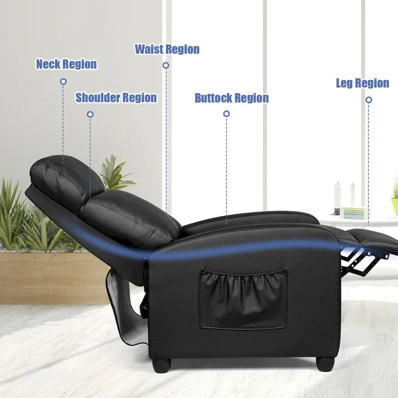 Sillón reclinable de masaje, sofá individual con asiento acolchado y reposapiés