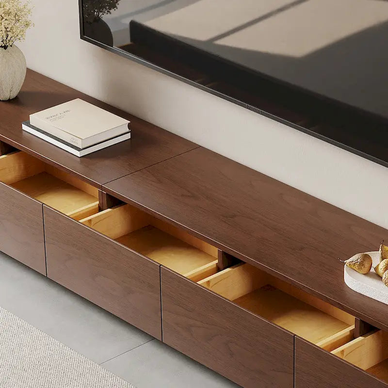 Muebles de TV modernos de mediados de siglo, 4-6 cajones, consola multimedia de madera maciza marrón