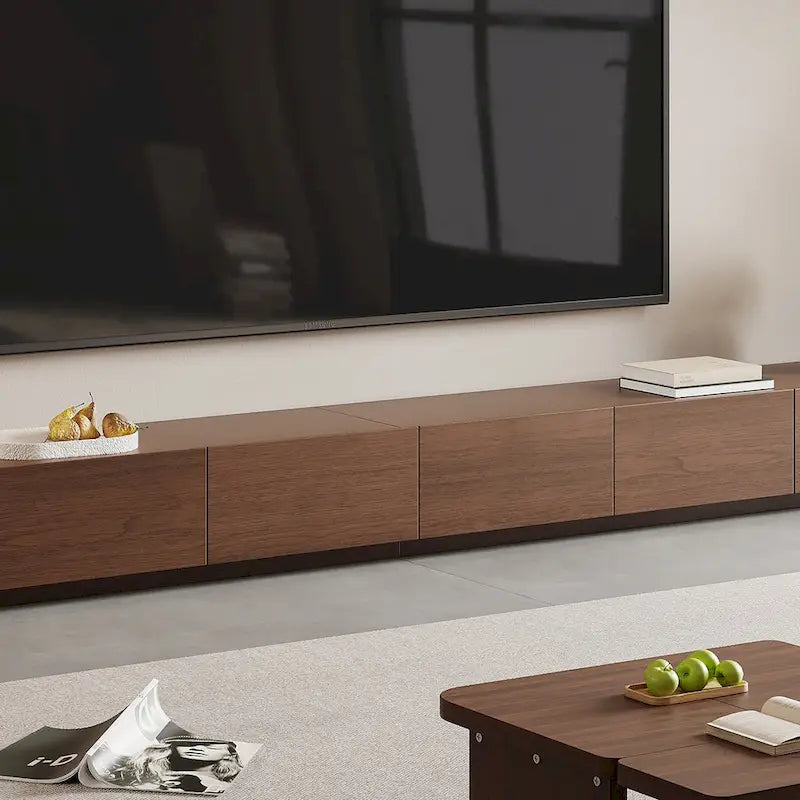 Muebles de TV modernos de mediados de siglo, 4-6 cajones, consola multimedia de madera maciza marrón